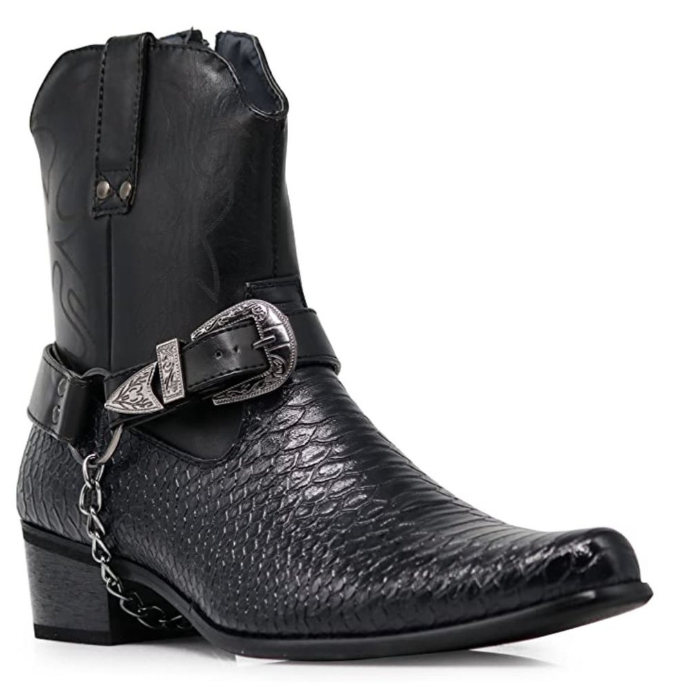 Men's Western Ankle High Cowboy Motorcycle Riding Pointy Toe Moto Dress Boots